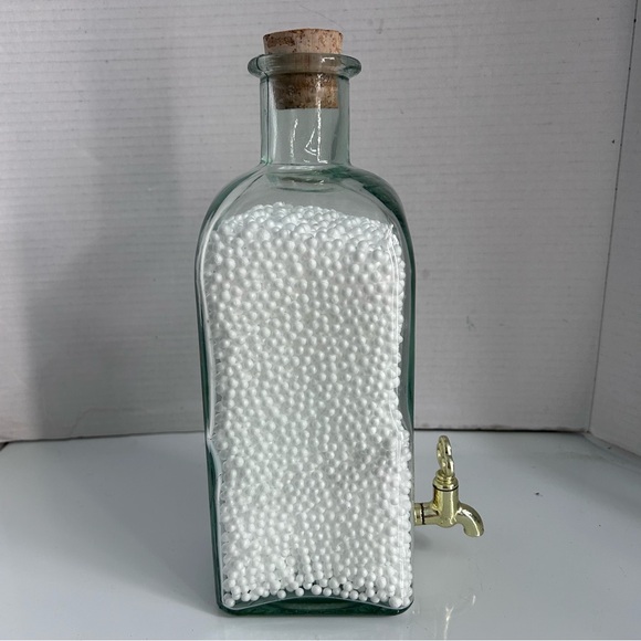 Glass bottle with foam pellets and cork stopper & tap 11” tall - Picture 6 of 7